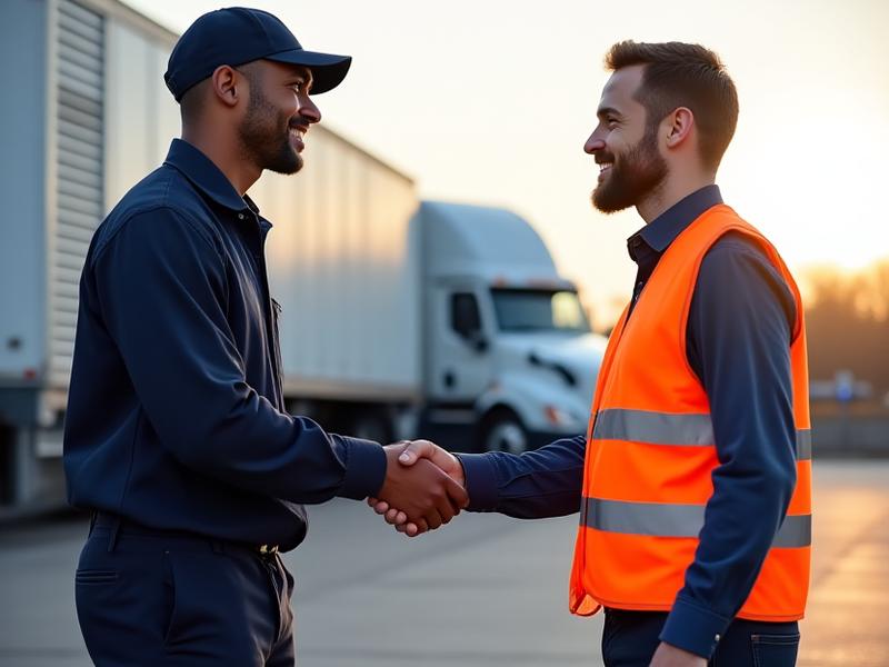 Professional logistics manager and driver collaborating at a Maryland distribution center