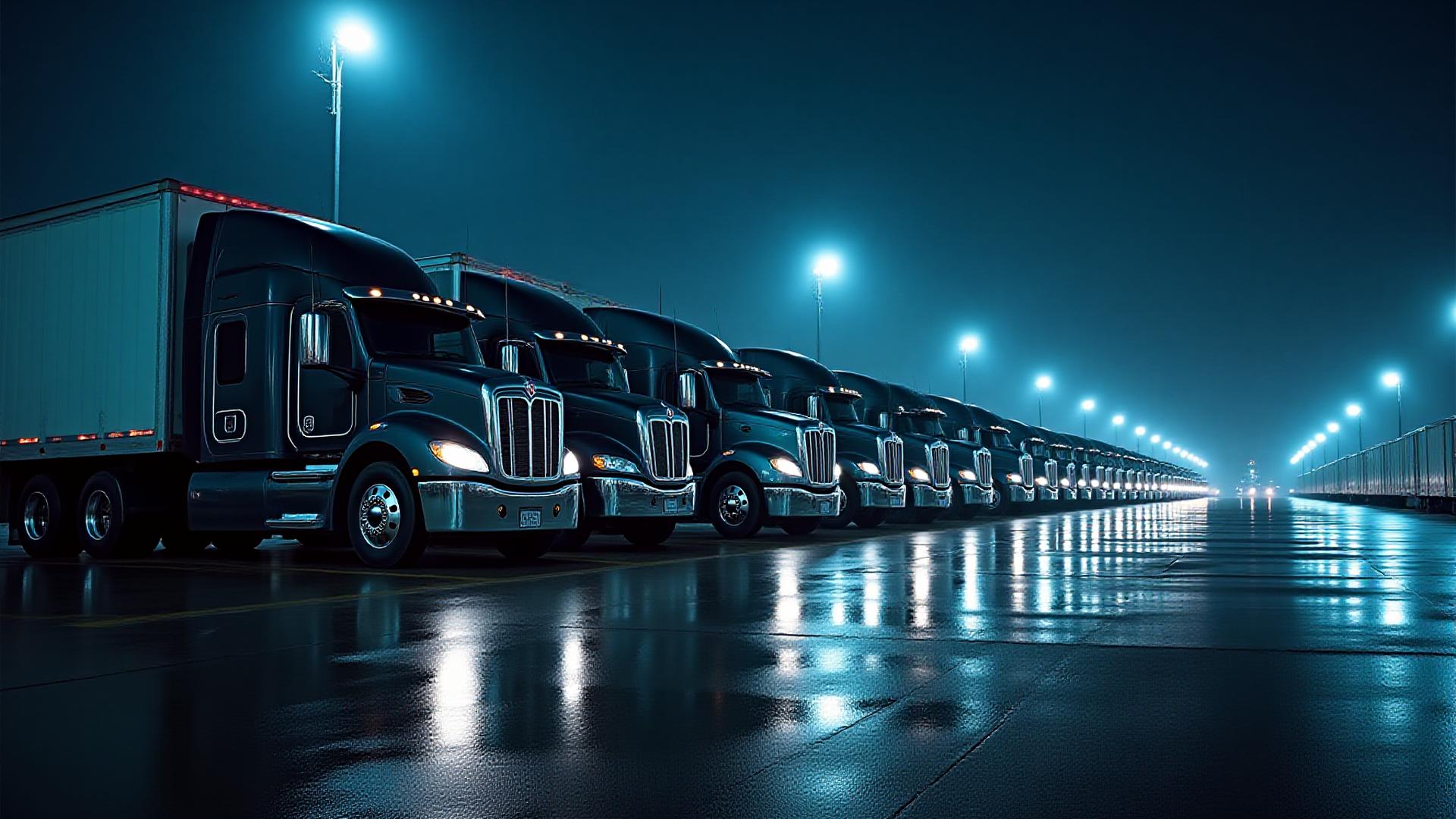 Lineup of professional Profound Hauling dedicated trucks ready for transport
