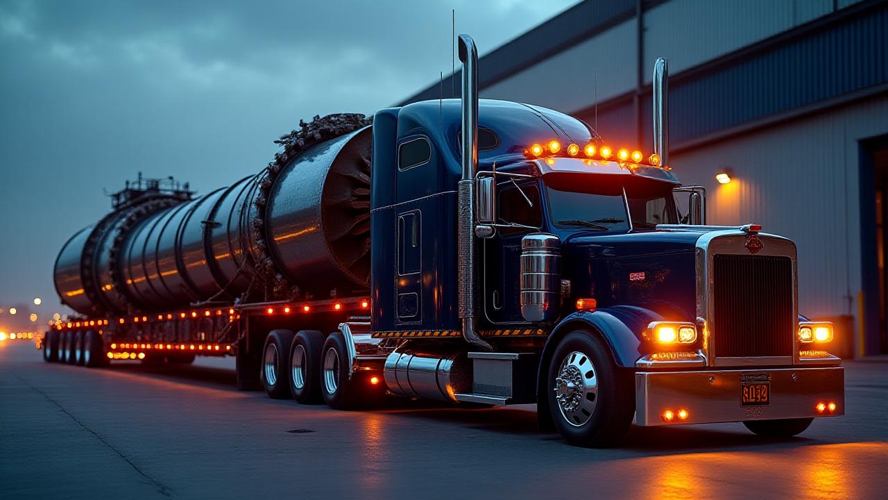 Massive industrial generator being transported on a multi-axle heavy haul trailer