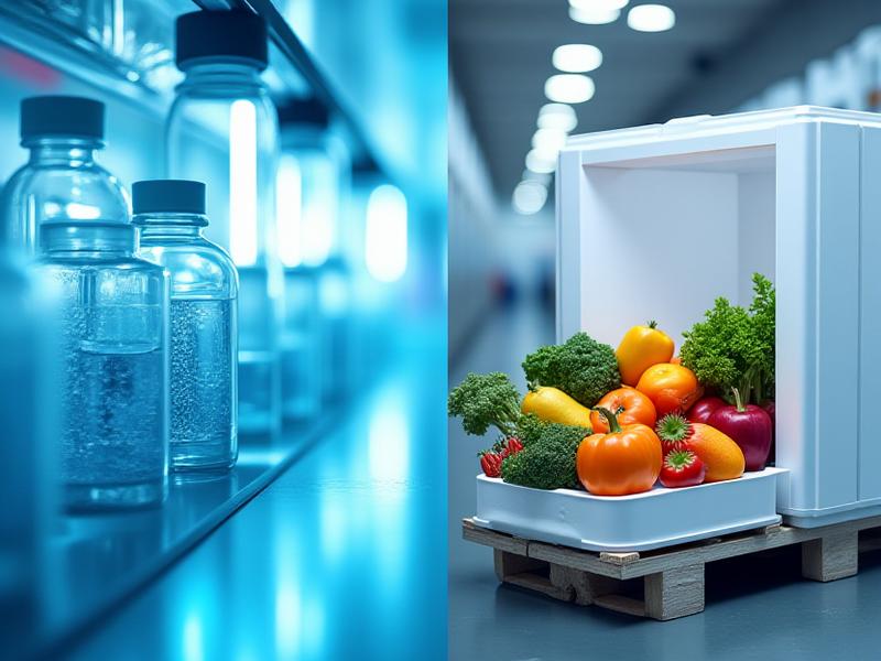 A split visual showing controlled pharmaceutical labs and high-quality food distribution